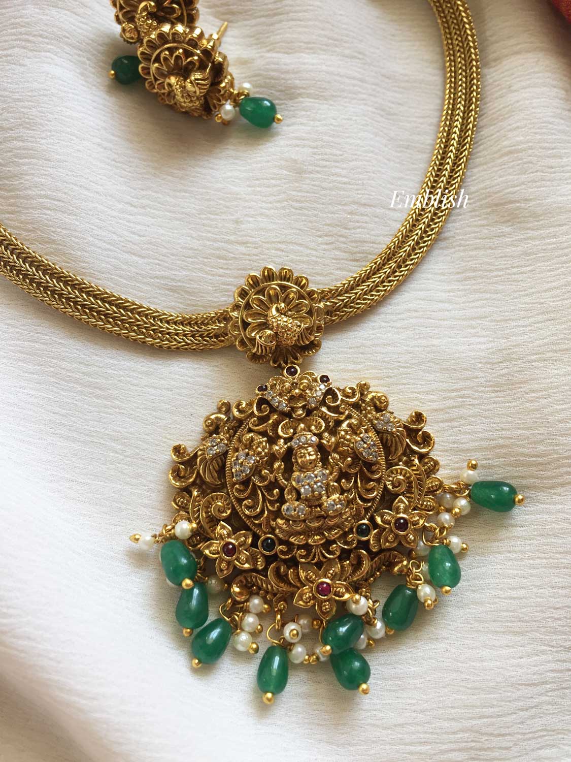 Antique Lakshmi with double peacock Pendant Set